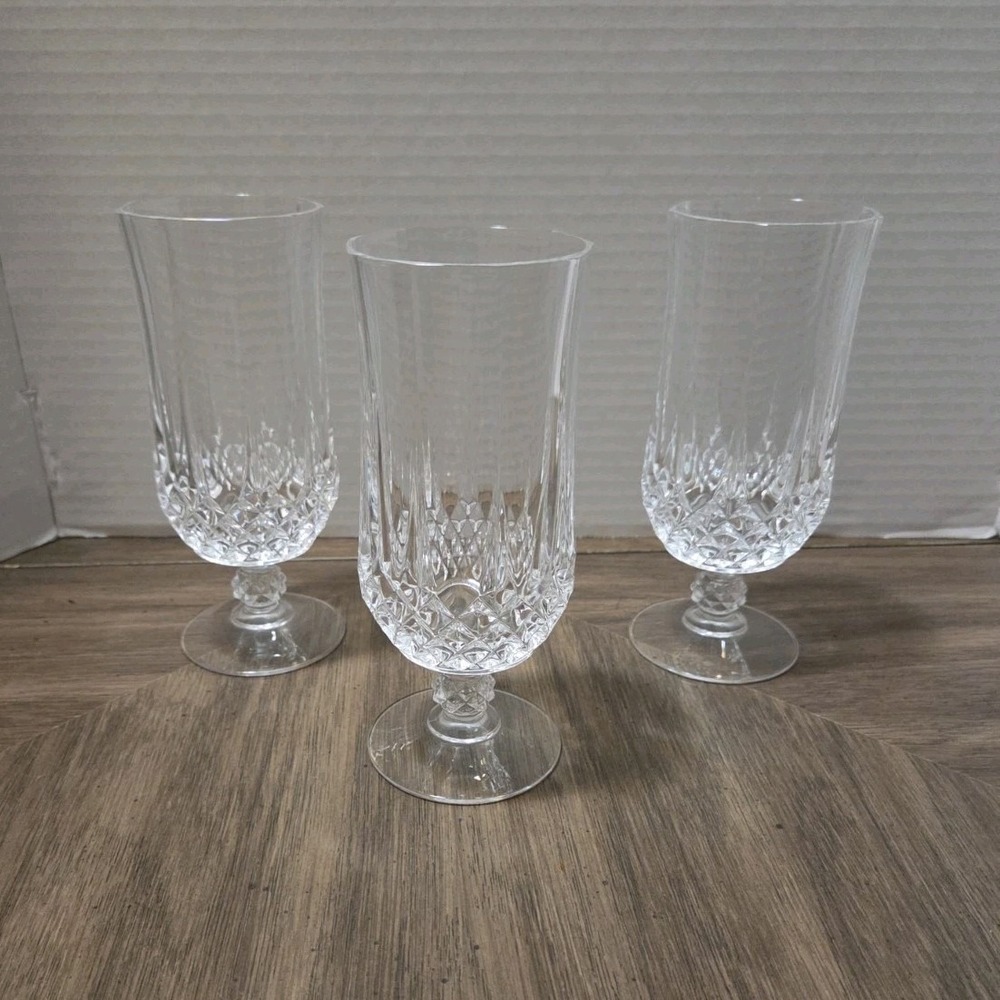 Set of 3 Clear Cut crystal Stemmed Goblets Water/Wine Glasses holiday vintage